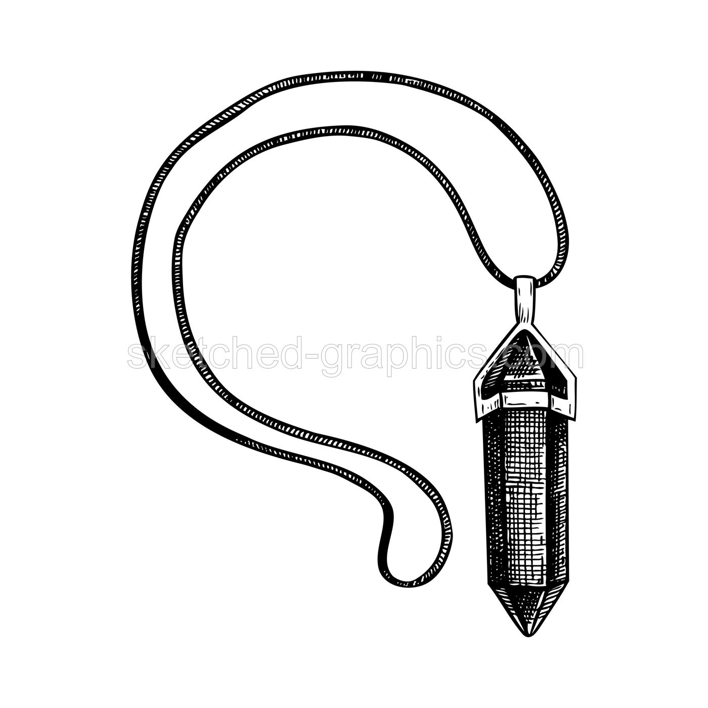 Black tourmaline with chain sketch. Witchcraft vector illustration. Vintage Halloween design element. Hand-drawn alchemy, apothecary, esoteric symbols. NOT AI generated Illustration